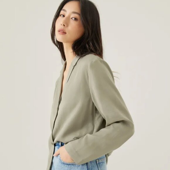 Love Bonito Kaiden Tailored Relaxed Flare Sleeve Shirt - Dusty Green - Picture 3 of 7